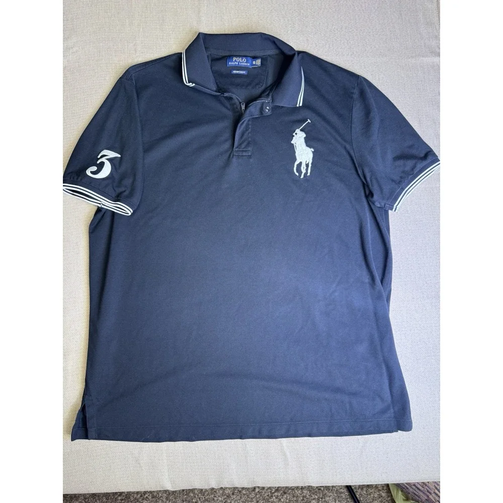 Polo Ralph Lauren Big Pony Quarter Zip Polo Shirt Navy 3 Patch Y2K XXL